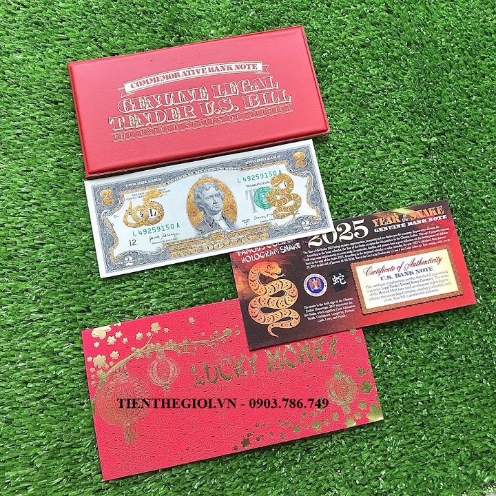 Tiền 2 USD Hình Con Rắn Mạ Vàng 2025 - SP007740